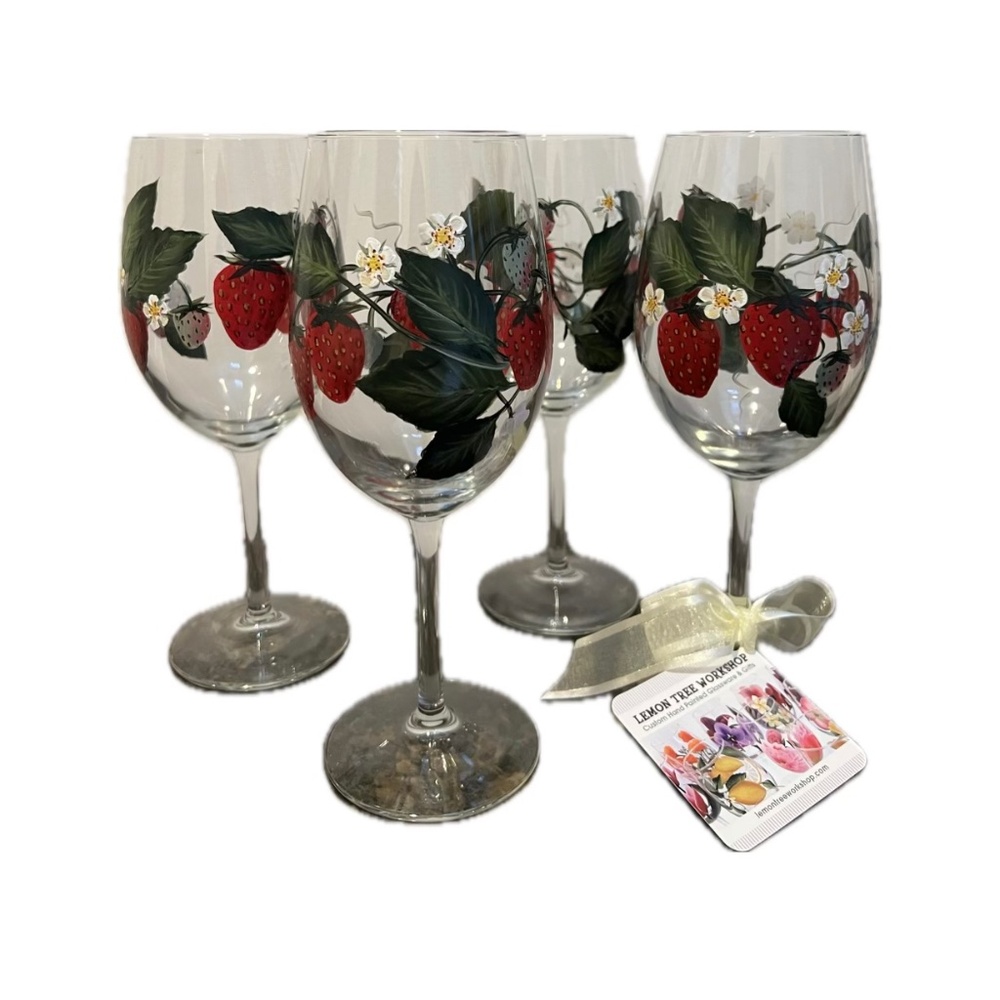 Handpainted strawberry theme wine glasses